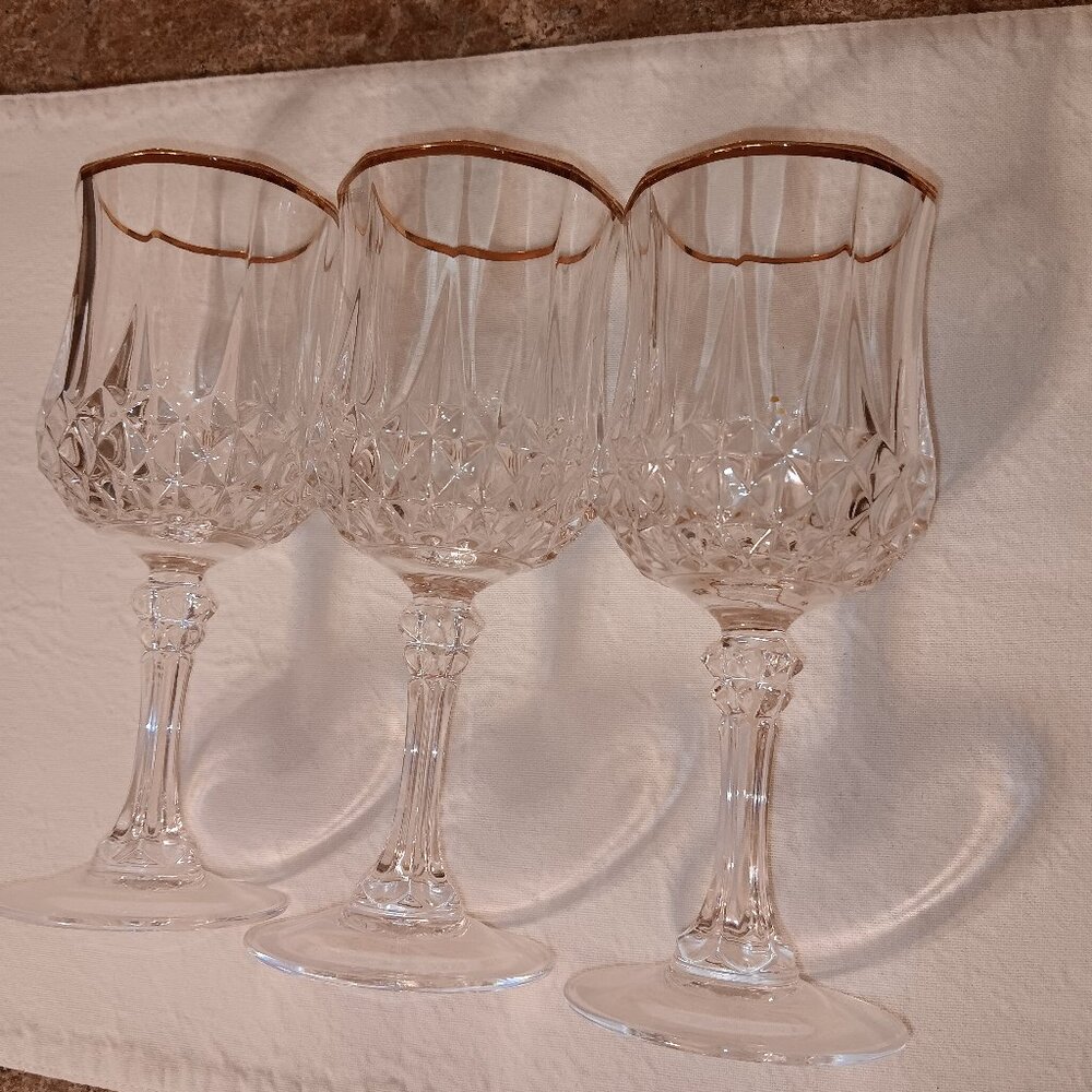 Set of 3 Cristal d'Arques Durand Longchamp crystal wine glasses